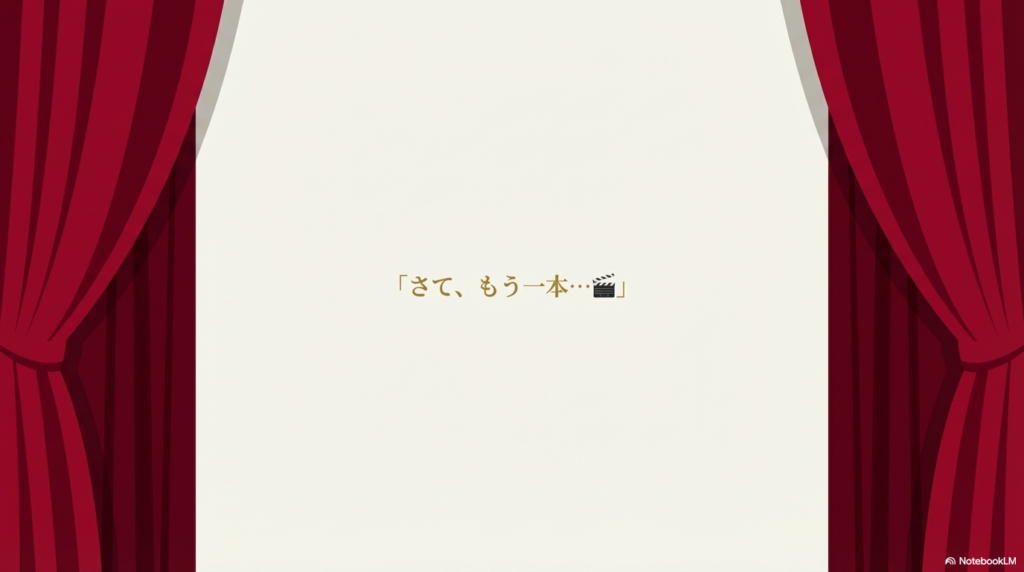 「さて、もう一本…」という、深夜の映画ファンの心情を代弁するシンプルなテキストスライド