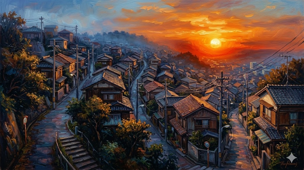 夕暮れ時の住宅街の風景