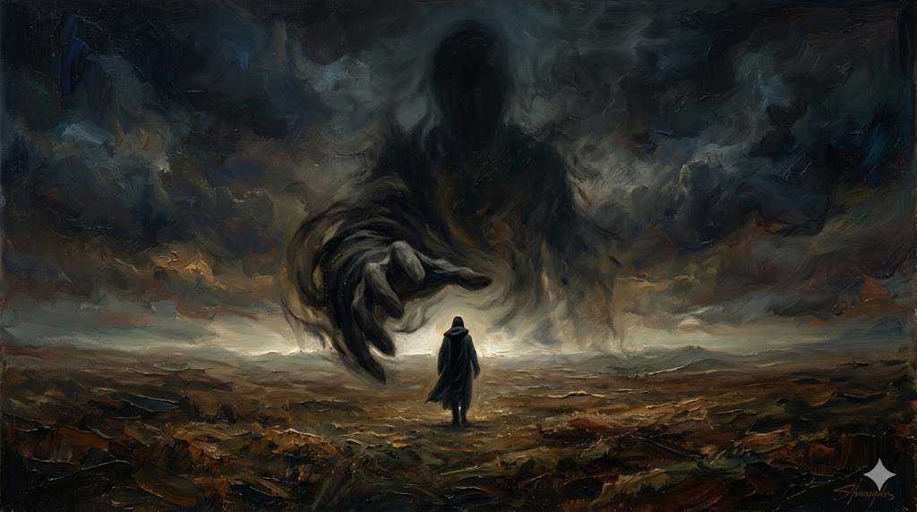 巨大な影に寄り添う小さな人影