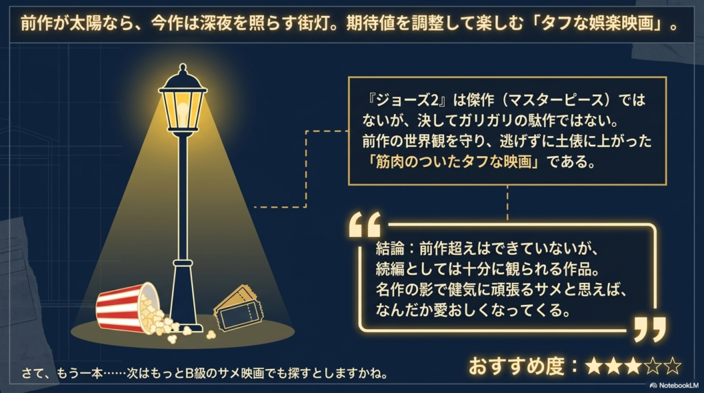 前作超えはしていないが、続編として十分に観られる作品であるという結論と星3つの評価 